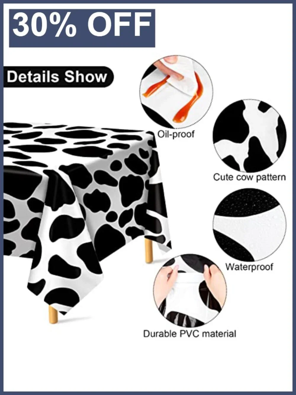 2 Pack Cow Print Plastic Tablecloths 108x54 Farm Animal Party Decor